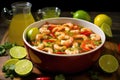 mixing bowl with raw shrimp in chili lime sauce Royalty Free Stock Photo