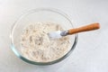 Mixing bread flour mix and butter with a knife Royalty Free Stock Photo