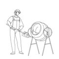 Mixing Cement Construction Worker In Tool Vector