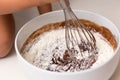 Mixing chocolate pie dough Royalty Free Stock Photo