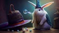 Mixing the concepts of easter and magic. Easter Bunny as a Wizard. Generated by artificial intelligence. Generative AI.