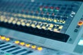 Mixing console, buttons closeup, audio mixer Royalty Free Stock Photo