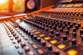 Mixing console with faders and knobs in a professional recording studio Royalty Free Stock Photo