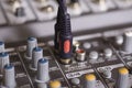 Mixing console with wires plugged in Royalty Free Stock Photo