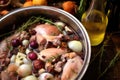 mixing coq au vin ingredients together