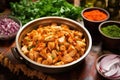 mixing diced chicken with tikka marinade Royalty Free Stock Photo
