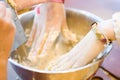 Mixing dough Royalty Free Stock Photo