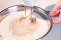 Mixing egg cream with motor mixer Royalty Free Stock Photo