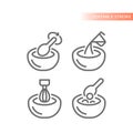 Mixing food bowl, stir with whisk or egg beater line icons