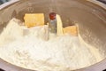 Mixing mass for the production of processed cheese. Cheese production. Technology.
