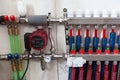 Mixing pump and thermostatic valve for underfloor heating manifolds, radiator heating circuit