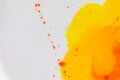 Mixing yellow and orange watercolors. Palette with autumn colors. Watercolor paints and splashes Royalty Free Stock Photo