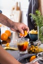 Mixologist making refreshing cocktail with vermouth at home Royalty Free Stock Photo