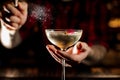 Mixologist sprinkling bitter on the elegant cocktail glass Royalty Free Stock Photo