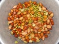 Mixture of beans , nuts and lentils , Black gram , soyabean seeds , peanuts ,black pulses ,moong dal ,udad dal , India breakfast