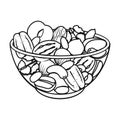 A mixture of different kinds of nuts. Different nuts single icon in outline style vector symbol stock illustration web.