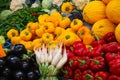 Mixture of fresh fruits and vegetables, market in Tangier (Morocco) Royalty Free Stock Photo