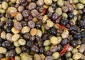 Mixture of many types of olives on sale in the Cours Saleya Market in the old town of Nice, France Royalty Free Stock Photo