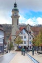 A mixture of old buildings and modern statues in Ebingen Germany