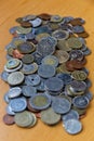 Mixture of old coins and legal tender of several countries Royalty Free Stock Photo