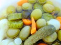 Mixture of pickles, olives, onions, carrots and pickles Royalty Free Stock Photo