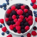 mixture of raspberry, blueberries, blackberries isolated on white background,generative ai