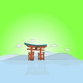 Miyajima, Hiroshima, Japan at the floating gate of Itsukushima Shrine isolated on green sky hand drawn illustration vector Royalty Free Stock Photo