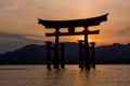 Miyajima island - Silhouette of the  Itsukushima Floating Torii Gate at sunset Royalty Free Stock Photo