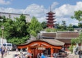 Torists and Five-storied Pagoda (Gojunoto) at Miyajima island. Japan