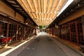 Miyajima, Japan - December 28, 2009: Small gift shops on the old-fashioned japanese street, Miyajima Island