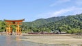 The great Torii Red at Itsukushima Shrine is a Shinto shrine on the island of Itsukushima aka Miyajima at low tide