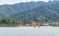 Miyajima Torii with mountain Royalty Free Stock Photo