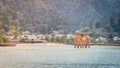 Miyajima Torii with mountain Royalty Free Stock Photo