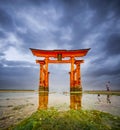 Miyajima Torii under the clouds long exposure Royalty Free Stock Photo