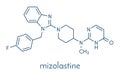 Mizolastine antihistamine drug molecule. Skeletal formula.