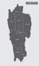 Mizoram administrative map Royalty Free Stock Photo