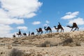 Made of metal silhouettes of a walking caravan of people, donkeys and camels near the ruins of the Nabataean city Avdat, in the Ju