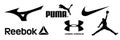 Mizuno, Reebok, Nike, Jordan, Adidas, Puma, Under Armour - logos of sports equipment and sportswear company. Kyiv, Ukraine -