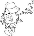 Outlined Marijuana Bud Cartoon Character With Joint Salute