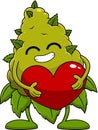 Happy Marijuana Bud Cartoon Character Holding A Red Heart