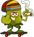 Angry Marijuana Bud Cartoon Character With A Joint Showing Middle Finger