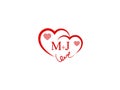 MJ Initial heart shape Red colored love logo
