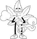 Outlined Funny Marijuana Leaf Cartoon Character Smoking A Big Joint Cigarette