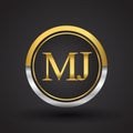 MJ Letter logo in a circle, gold and silver colored. Vector design template elements for your business or company identity