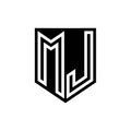 MJ Logo monogram shield geometric white line inside black shield color design