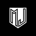 MJ Logo monogram shield geometric black line inside white shield color design