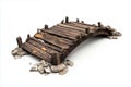 Rustic Wooden Bridge with Weathered Planks and Stone Supports,  on a White Background Royalty Free Stock Photo
