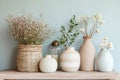 Assorted Vases with Dried Flowers, Emphasizing Home Decor and Natural Elements Royalty Free Stock Photo