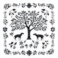 Warli Art Style Tree of Life with Animals Royalty Free Stock Photo