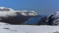 Mjoifjordur fjord with snow covered mountain in Iceland